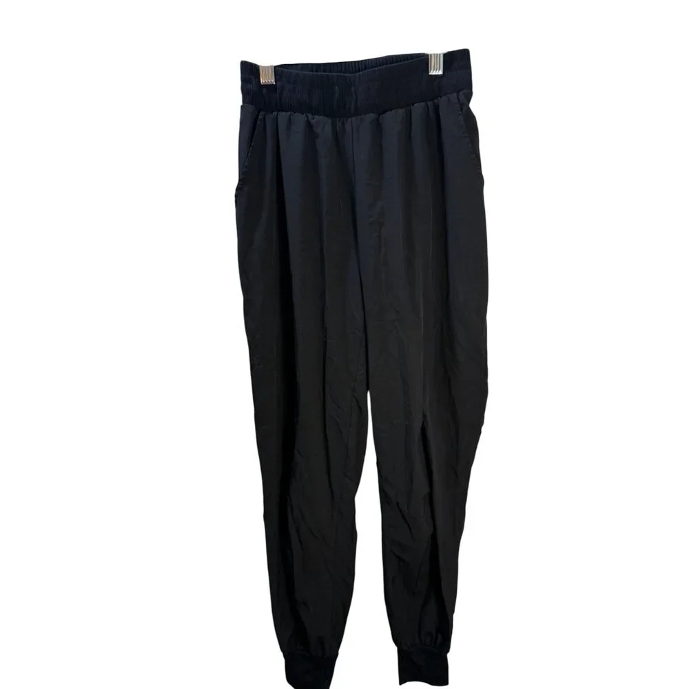 Free People Black Elastic Waist‎ Jogger Pants With Pockets & Ribbed Cuffs